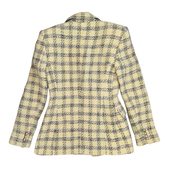 Zara Tweed Weave Texture Checker Blazer Yellow Size XS Shoulder Pads Clueless - Picture 4 of 11